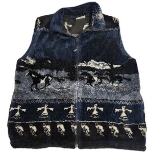 Vintage Black Mountain Outdoors Fleece Vest Horses Kokopelli Zip Up Womens XL